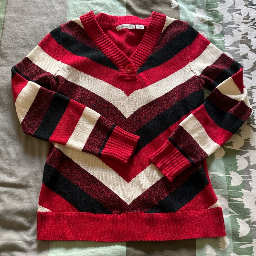 Liz Claiborne Red and Black Chevron Women's Sweater